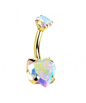 Kolczyk do Pępka Tytanowy Złoty – Serce z Cyrkonią, Banan 1.6 mm.jpg